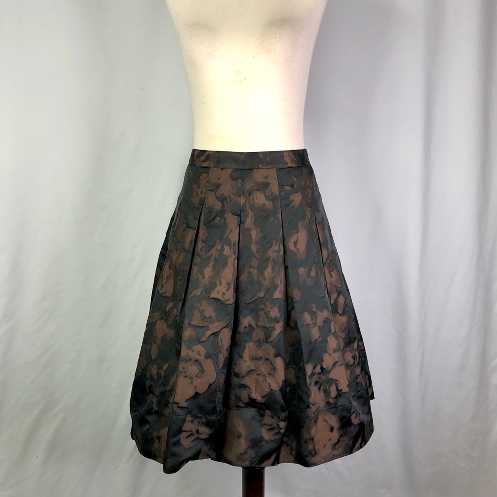 Talbots Petites pleated taffeta skirt black brown bronze floral POCKETS